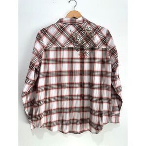 Harley Davidson button up shirt bike plaid perl snaps grunge whimsy goth women1W